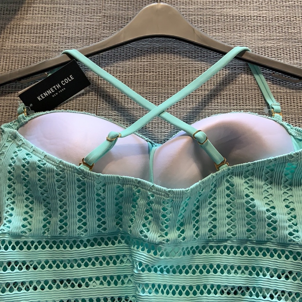 Kenneth Cole Aqua/Teal/Turquoise crochet cutout one piece XL NWT - Picture 9 of 10